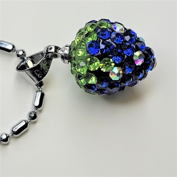 STRAWBERRY Shape Mini Aqua Blue and Lime Green Rhinestone Small Pendant Necklace - Picture 7 of 12